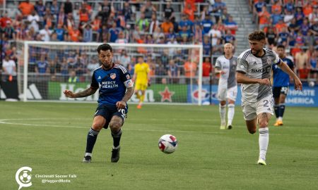 Lucho passes against Jonathan Osorio. June 21, 2023 - Photo Courtesy of Haggard Media