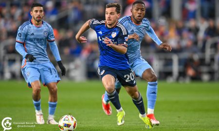 Pavel Bucha dribbles against New York City FC. Photo courtesy Brian Mack.