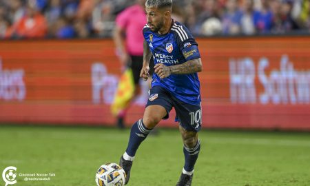 Lucho Acosta dribbles against Columbus Crew. Photo courtesy Brian Mack