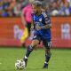 Lucho Acosta dribbles against Columbus Crew. Photo courtesy Brian Mack